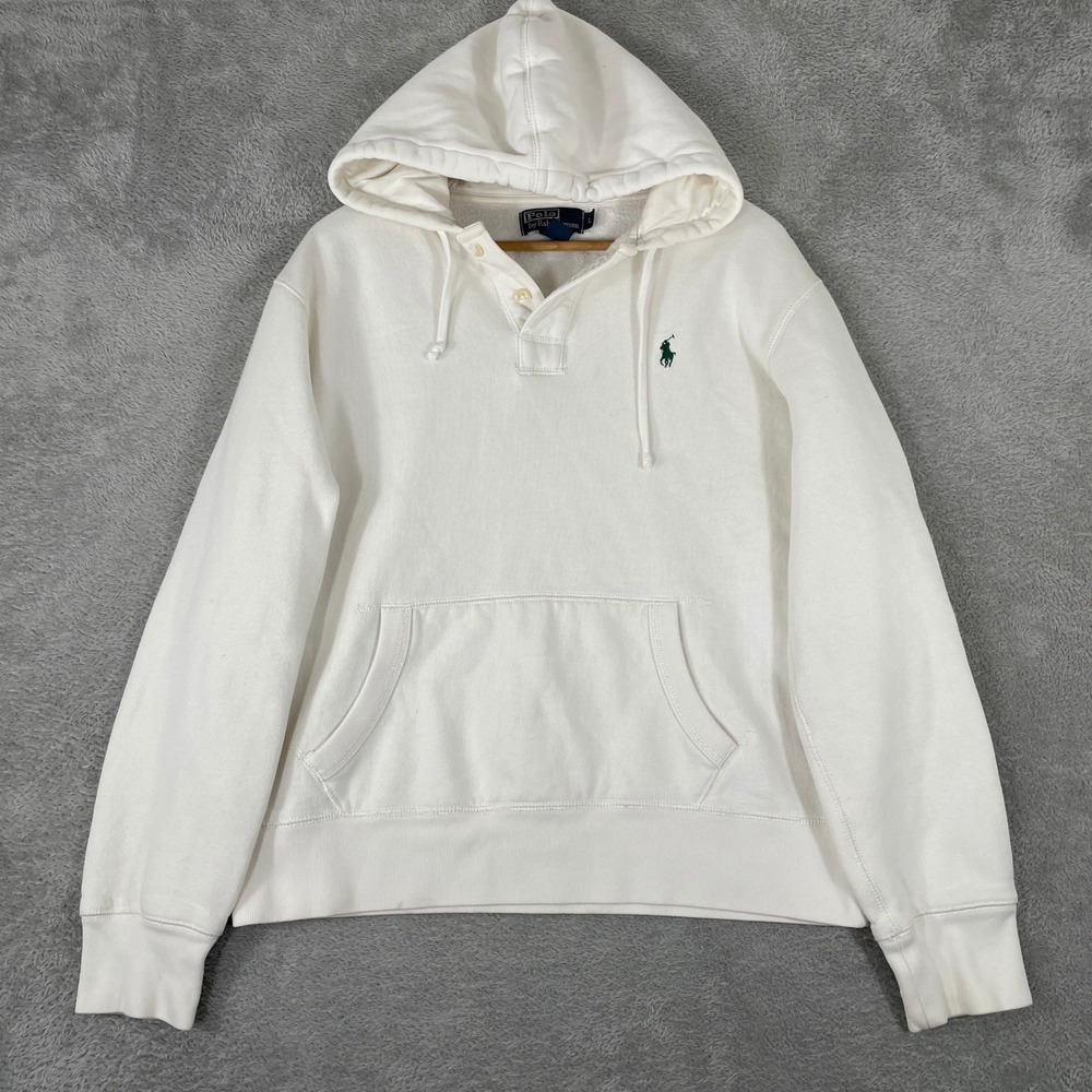 Polo Ralph Lauren Hoodie‎ Womens Large White Henley Pony Embroidery Y2K Preppy